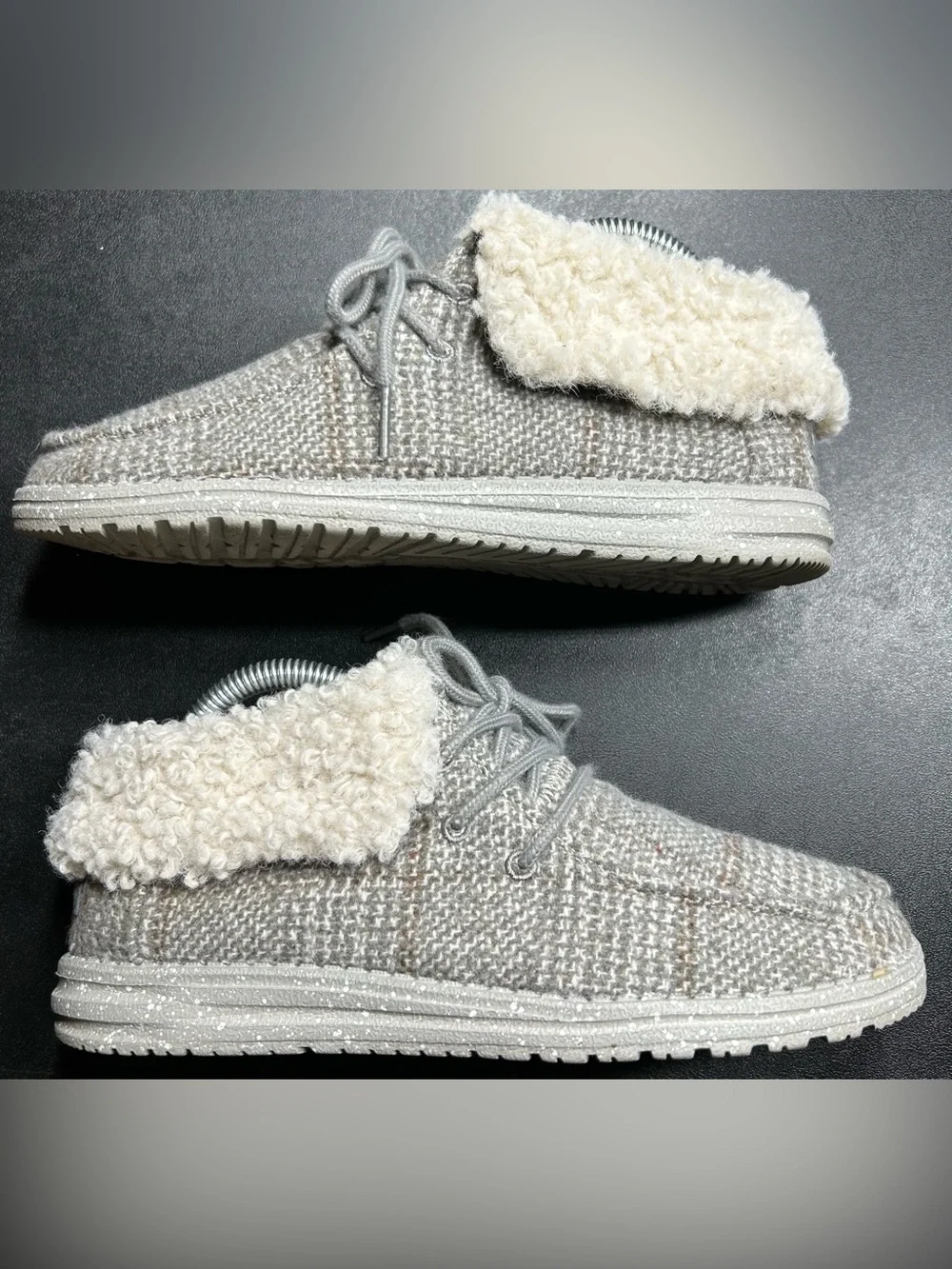 Hey Dude Women’s Size 7 Britt Grey Remix Faux Fur Lined Ankle Bootie Shoe